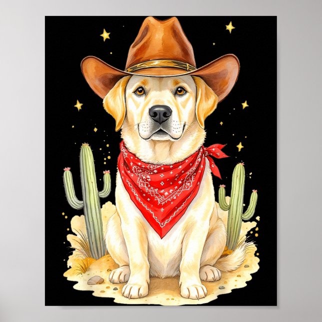 Póster Labrador Retriever Cowboy Dog Western Llabrador Co (Frente)