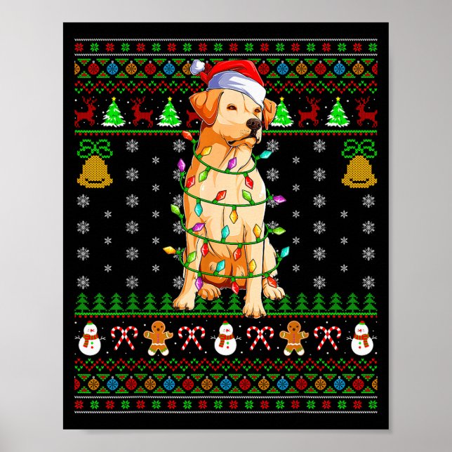 Póster Labrador Retriever Dog Christmas Lights Ugly Sweat (Frente)