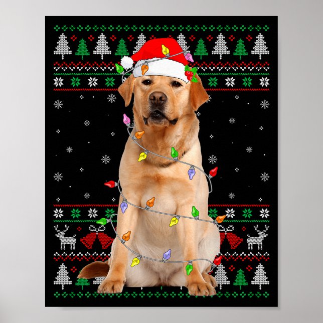 Póster Labrador Retriever Dog Christmas Ugly Sweater Ligh (Frente)