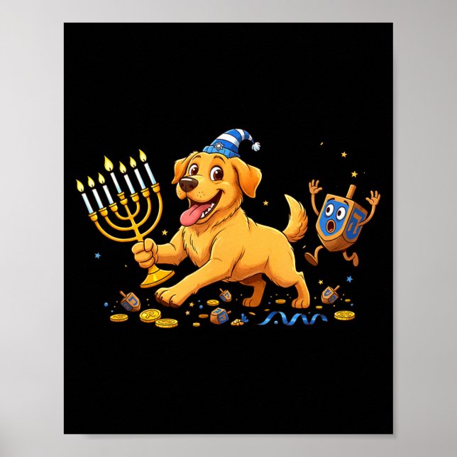 Póster Labrador Retriever Dreidel Menorah Hanukkah Kids W (Frente)