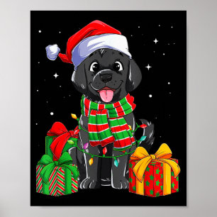 Póster Labrador Retriever Negro Luces de Navidad Xmas Lab