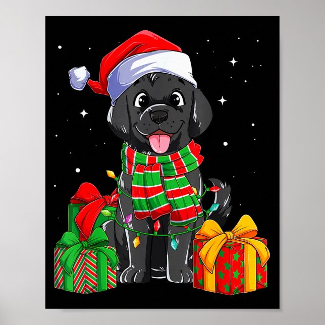 Póster Labrador Retriever Negro Luces de Navidad Xmas Lab (Frente)