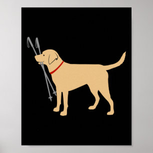 Póster Labrador Retriever Recupera Bastones de Esquí Labr