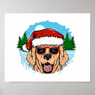 Póster Labrador Retriever santa claus hat illustration