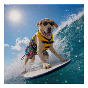 Póster Labrador Retriever surfista