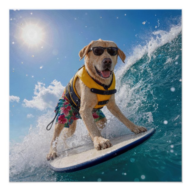 Póster Labrador Retriever surfista (Anverso)