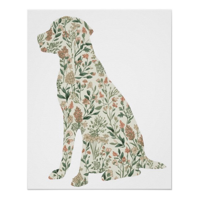Póster Labrador Retriever Wildflower Botanical Art Print (Anverso)