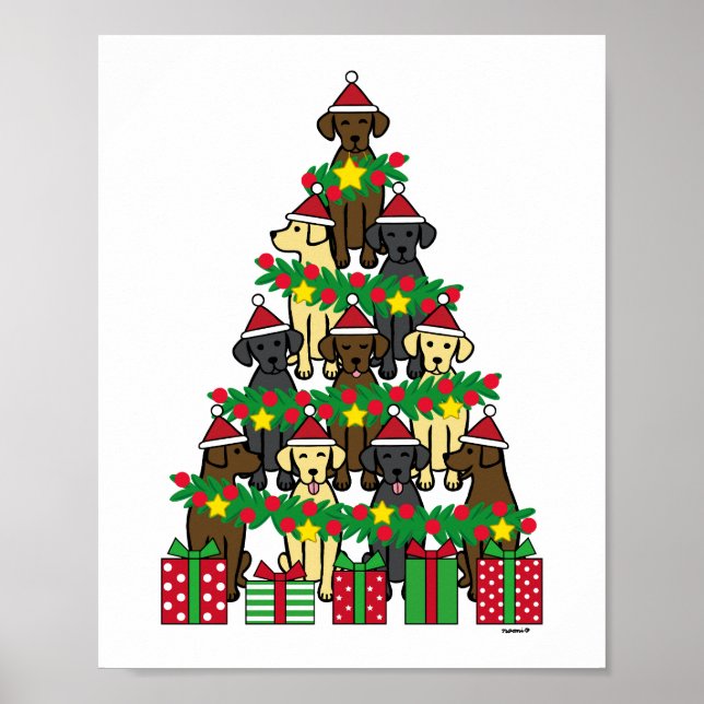 Póster Labradores de árboles de Navidad (Frente)
