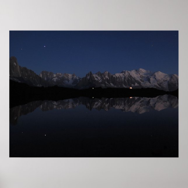 Póster Lac de Cheserys por la noche en los Alpes francese (Frente)