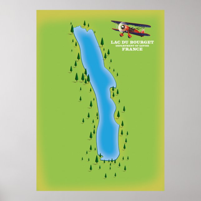 Póster Lac du Bourget, francia, mapa. (Frente)