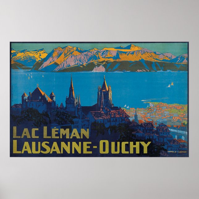 Póster Lac Leman Lausanne Ouchy, Suisse Vintage Travel (Frente)
