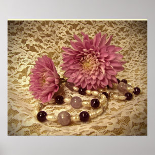 Póster Lace, Pearls and Mums