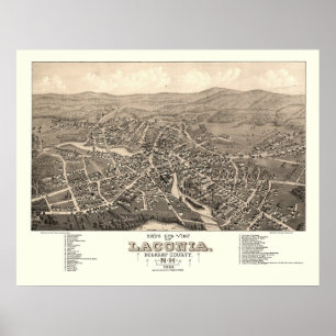 Póster Laconia, Mapa Panorámico NH - 1883