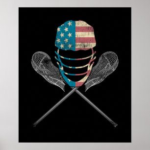 Póster Lacrosse American Flag Lax Helmet And Stick