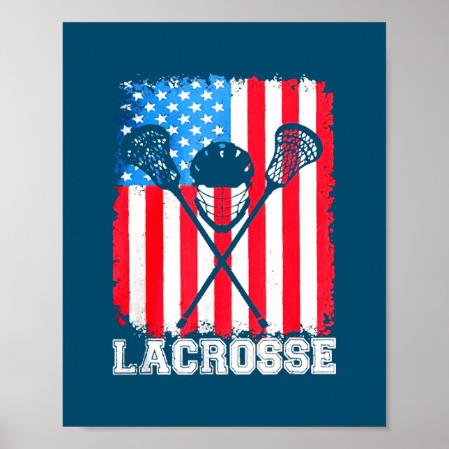 Póster Lacrosse American Flag Vintage 4 De Julio (Frente)