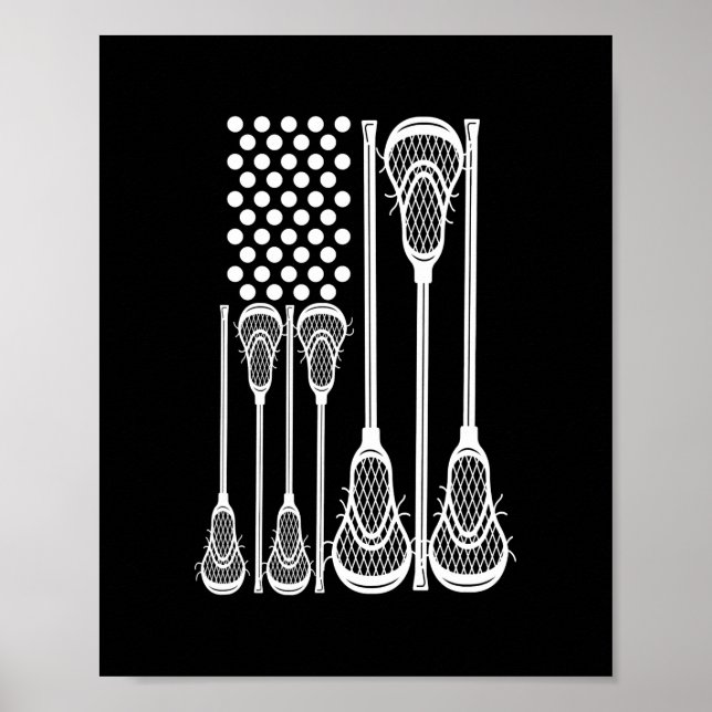 Póster Lacrosse Bandera Americana Cruz Lacrosse Sticks ho (Frente)