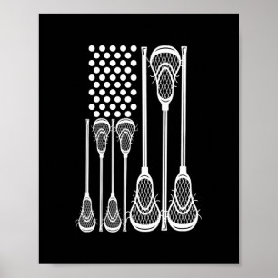 Póster Lacrosse bandera americana cruz palos de lacrosse 