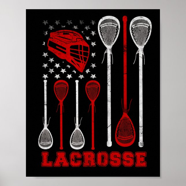 Póster Lacrosse Bandera Americana Lax Sport (Frente)