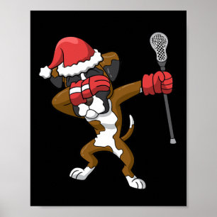 Póster Lacrosse Dabbing Boxer Dog Lax Navidades Deportes