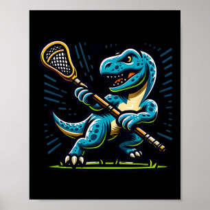 Póster Lacrosse Dinosaur Deportes Retro Divertido Tendenc