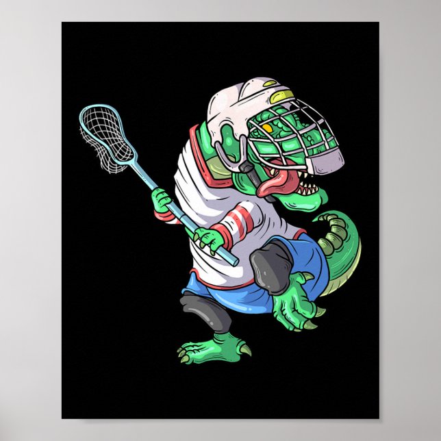 Póster Lacrosse Dinosaur T Rex Con Lacrosse Stick Funny (Frente)