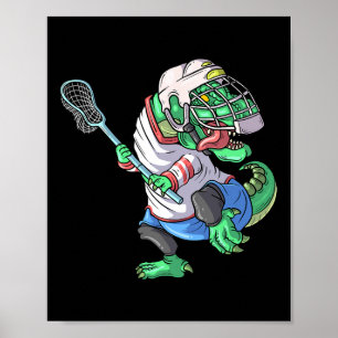 Póster Lacrosse Dinosaurio T Rex Con Palo De Lacrosse Div
