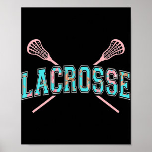 Póster Lacrosse floral pegadas cruzadas LAX Verde azulado