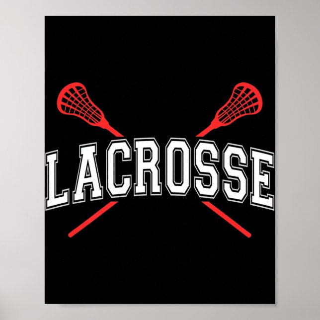 Póster Lacrosse Red Crossed Sticks para jóvenes o adultos (Frente)