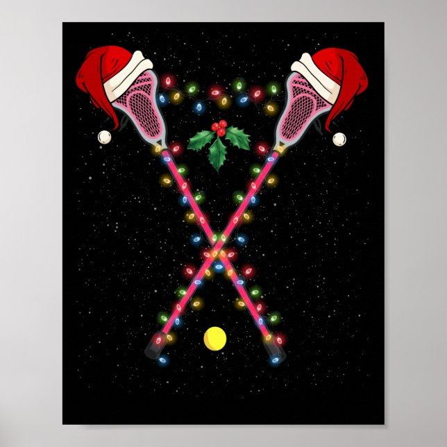 Póster Lacrosse Santa Hat Christmas Lights Sport (Frente)