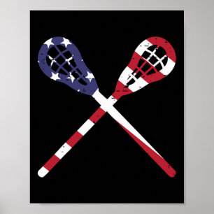 Póster Lacrosse Sticks Bandera Estadounidense Vintage Pat