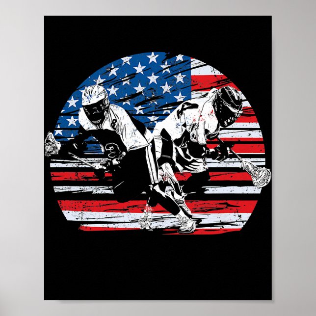 Póster Lacrosse US Bandera Estadounidense Lax Sticks Casc (Frente)