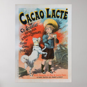 Póster Lacte del cacao, poster del vintage de 1893