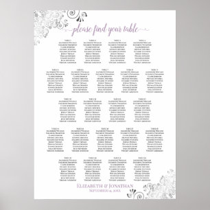 Póster Lacy 22 Tabla de asientos Boda de mesa Lavanda bla
