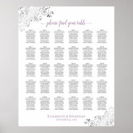Póster Lacy White Lavender 30 Tabla de asientos Boda