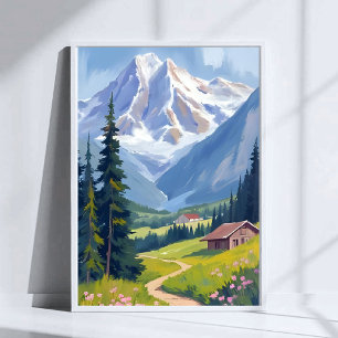 Póster Ladera de montaña de los Alpes suizos Suiza Viajes