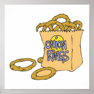 Póster lado de comida rápida de anillos de cebolla