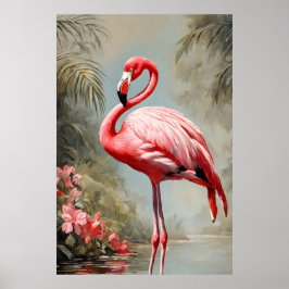 Póster Lado Tropical Lado Flamingo Rosa Vintage