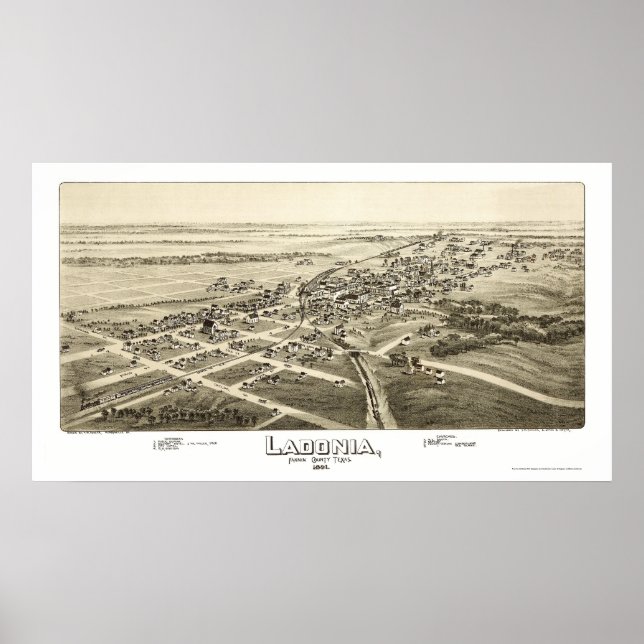 Póster Ladonia, TX Panoramic Map - 1891 (Frente)