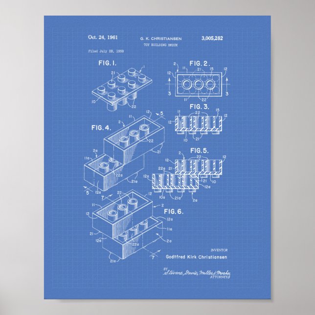 Póster Ladrillo de construcción de juguetes 1961 Patent A (Frente)