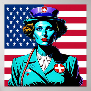 Póster Lady América. dama de bandera de Estados Unidos
