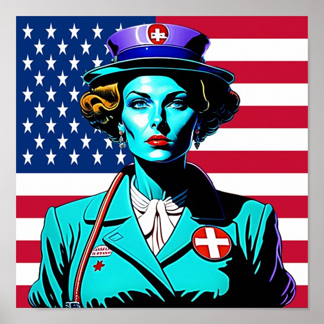 Póster Lady América. dama de bandera de Estados Unidos (Frente)