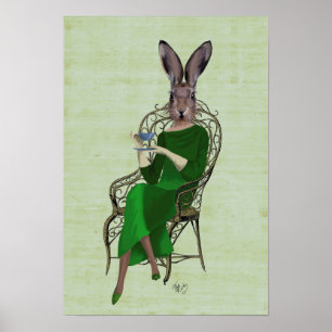 Póster Lady Bella Rabbit Tomando el té