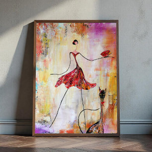 Póster Lady con gato