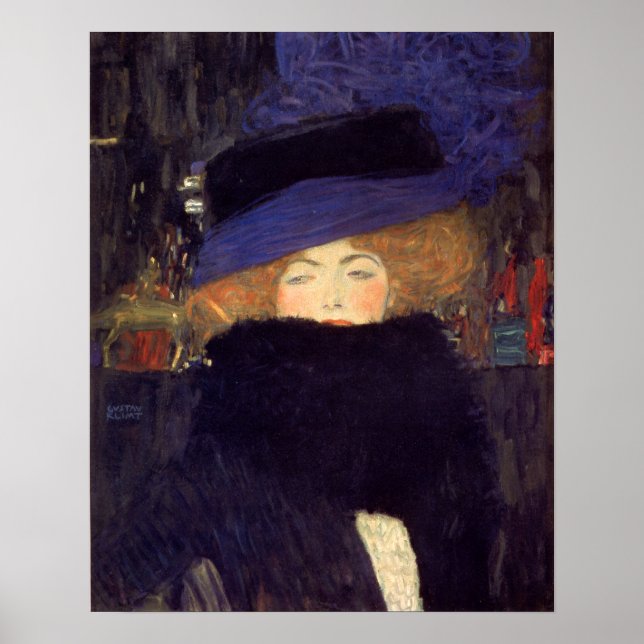 Póster Lady con Gorra y Feather Boa - Gustav Klimt (Frente)