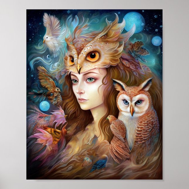 Póster Lady Con Owal Surreal Fantasy Art (Frente)