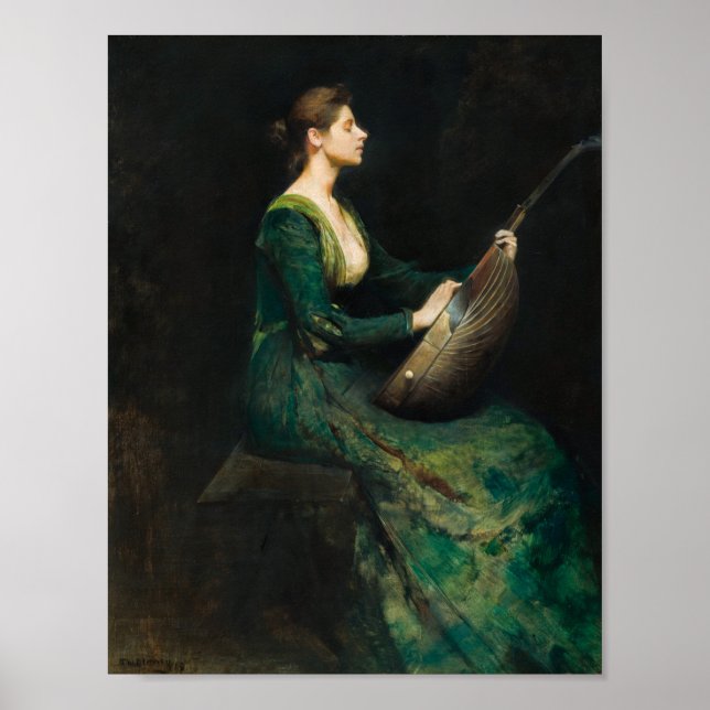 Póster Lady con un laúd de Thomas Dewing (Frente)