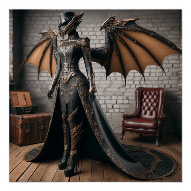 Póster Lady Dragon Rider Steampunk Victorian Industrial (Anverso)