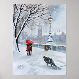 Póster Lady in Red, pareja romántica nevada Londres