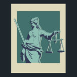 Póster Lady Justice Pop Art Poster<br><div class="desc">Lady Justice - Luminoso verde azulado,  verde azulado oscuro,  y poster de arte pop de la marina</div>