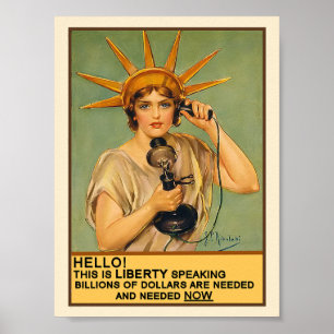 Póster Lady Liberty al teléfono